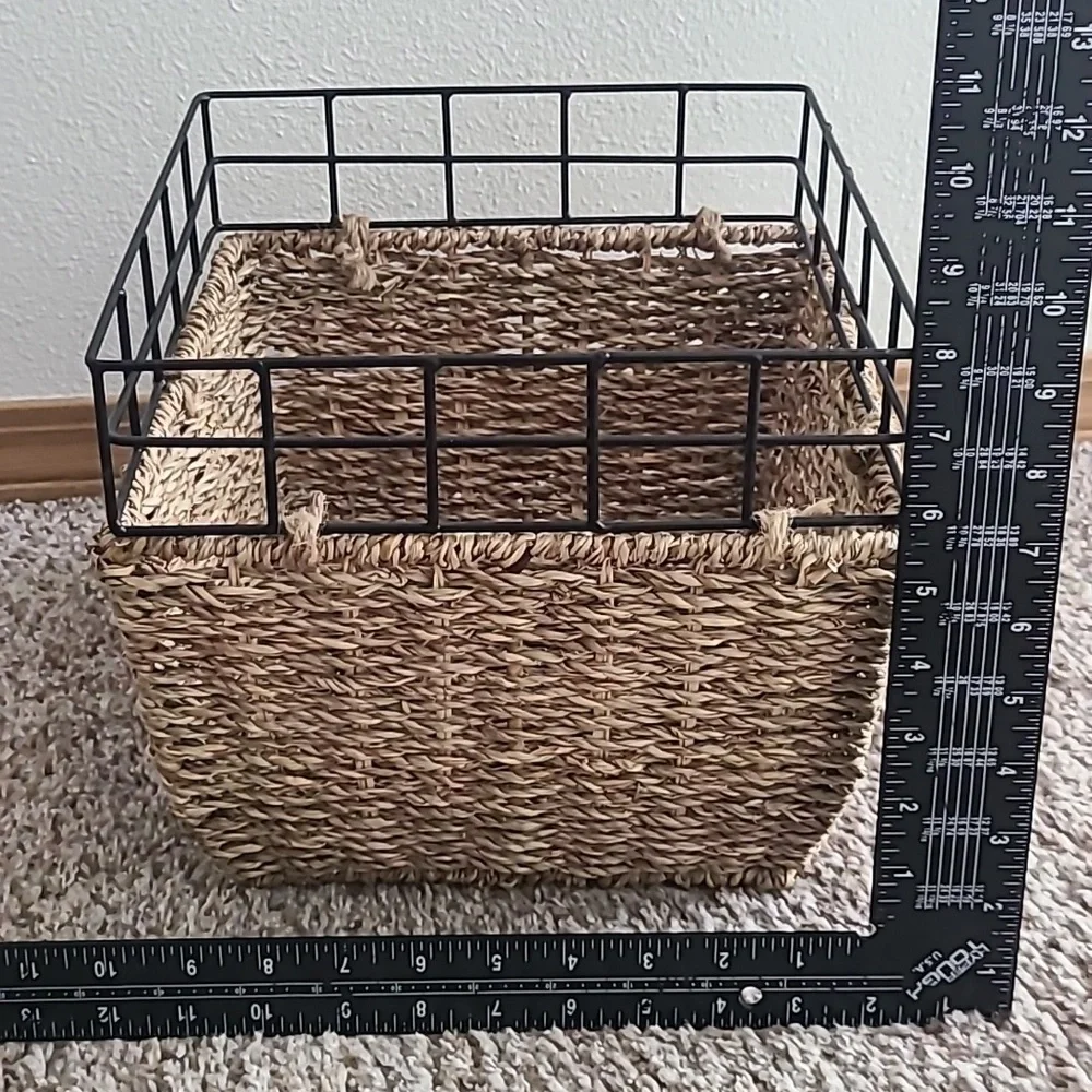 Woven Basket with Black Metal Frame
